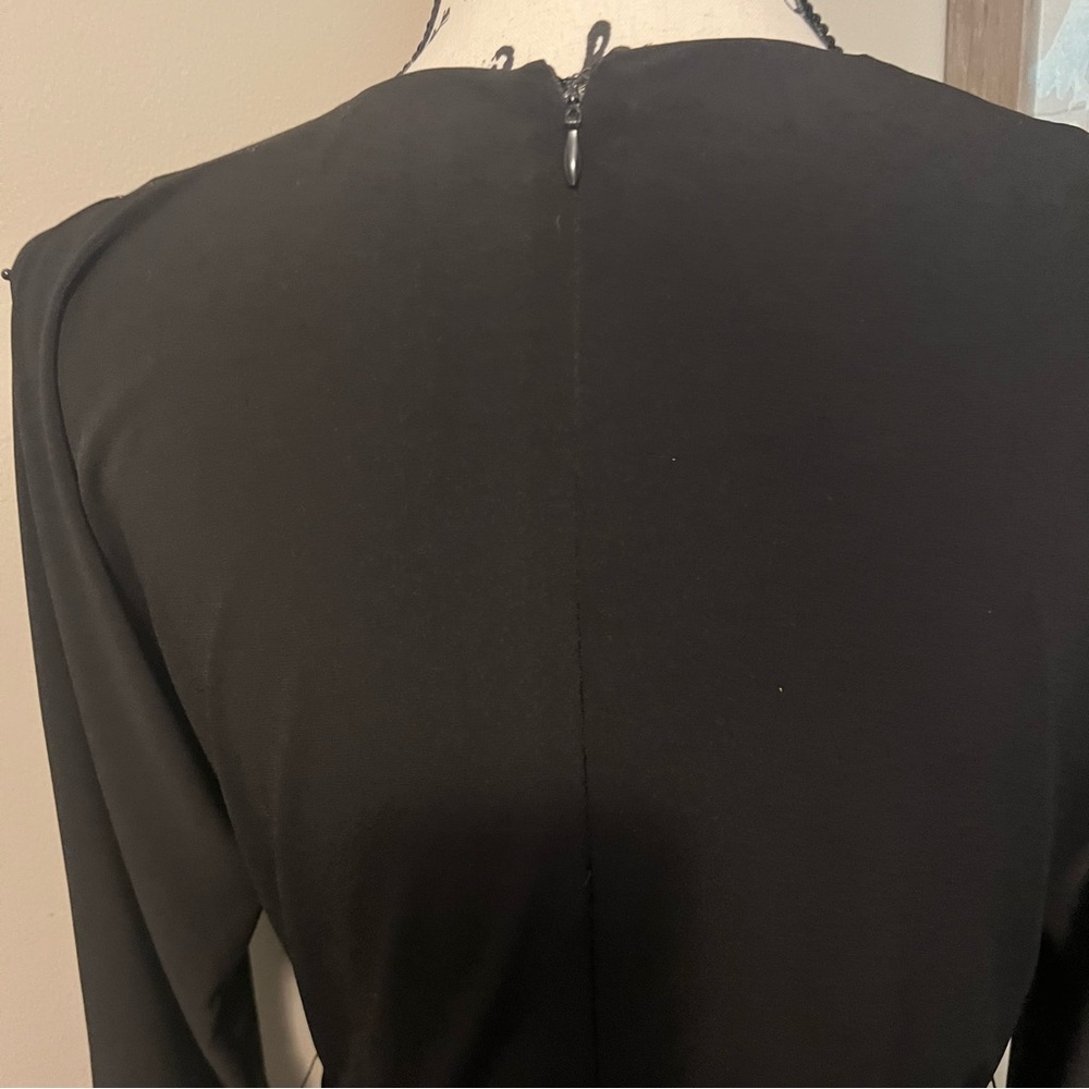 Calvin Klein black Jersey romper belted open sleeve v neck wedding dressy sz 6 - Picture 3 of 7
